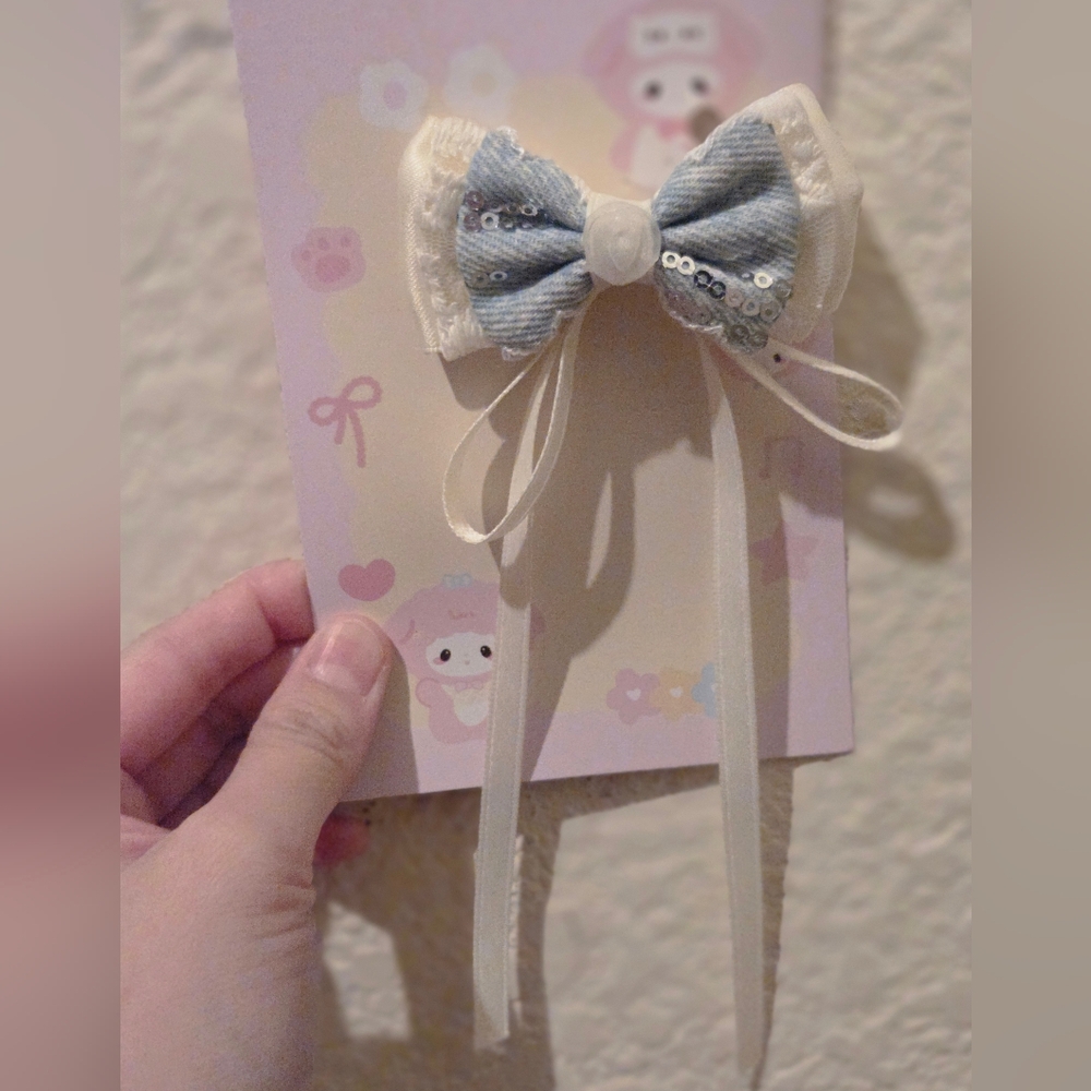 Cute Blue and White Bow Headband